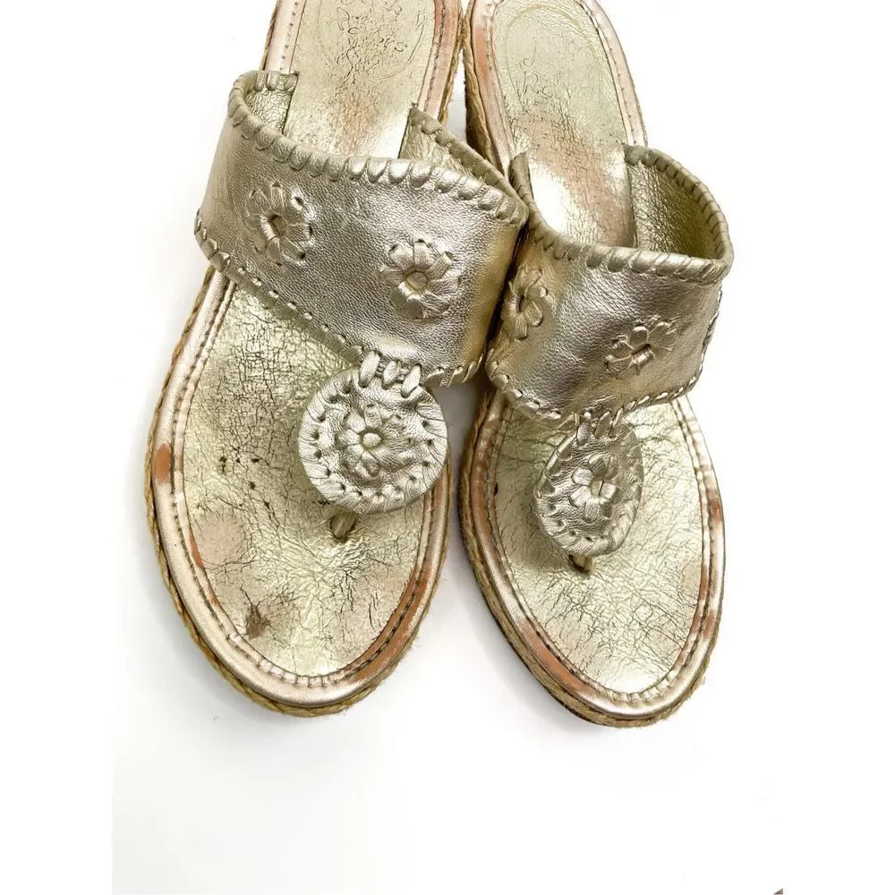 Jack Rodgers Marbella Wedge Sandal in‎ Platinum Gold Size 9M